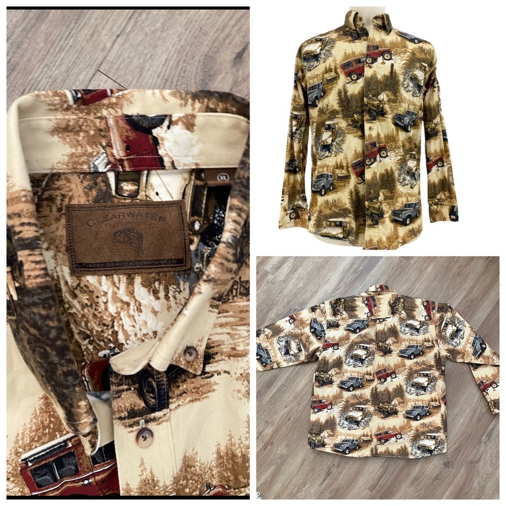 CLEARWATER OUTFITTERS MEN'S LONG SLEEVE BUTTON DOWN TRUCKS SHIRT.